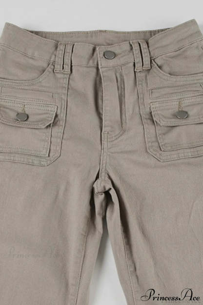 Low Waisted Slim Cargo Flared Leg Jeans