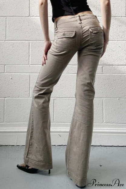 Low Waisted Slim Cargo Flared Leg Jeans