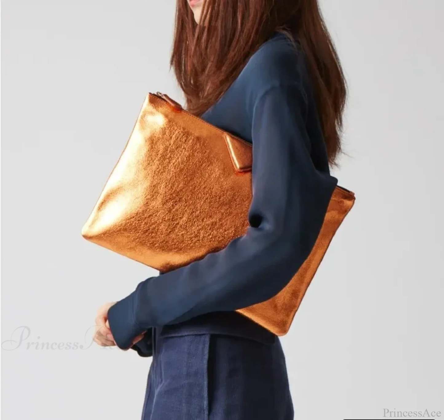 Luxury Designer PU Leather Day Clutch Wristlet Orange wristlet-250126