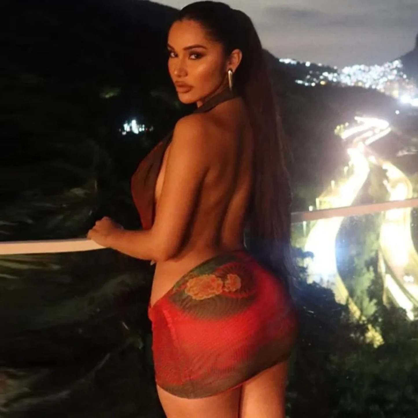 Mesh Print Halter Deep V Neck Vacation Dress vacationdress-250223