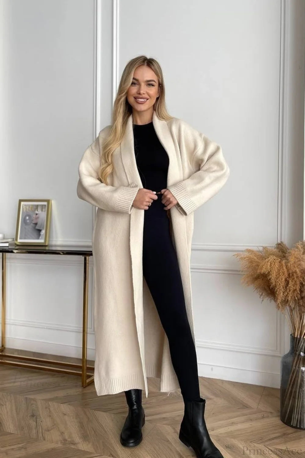 Minimalist Elegant Collarless Cardigan-Inspired Overcoat Apricot / S