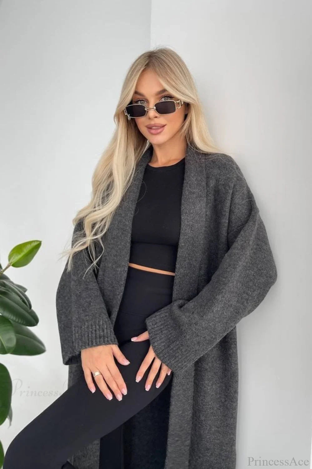 Minimalist Elegant Collarless Cardigan-Inspired Overcoat Dark gray / S