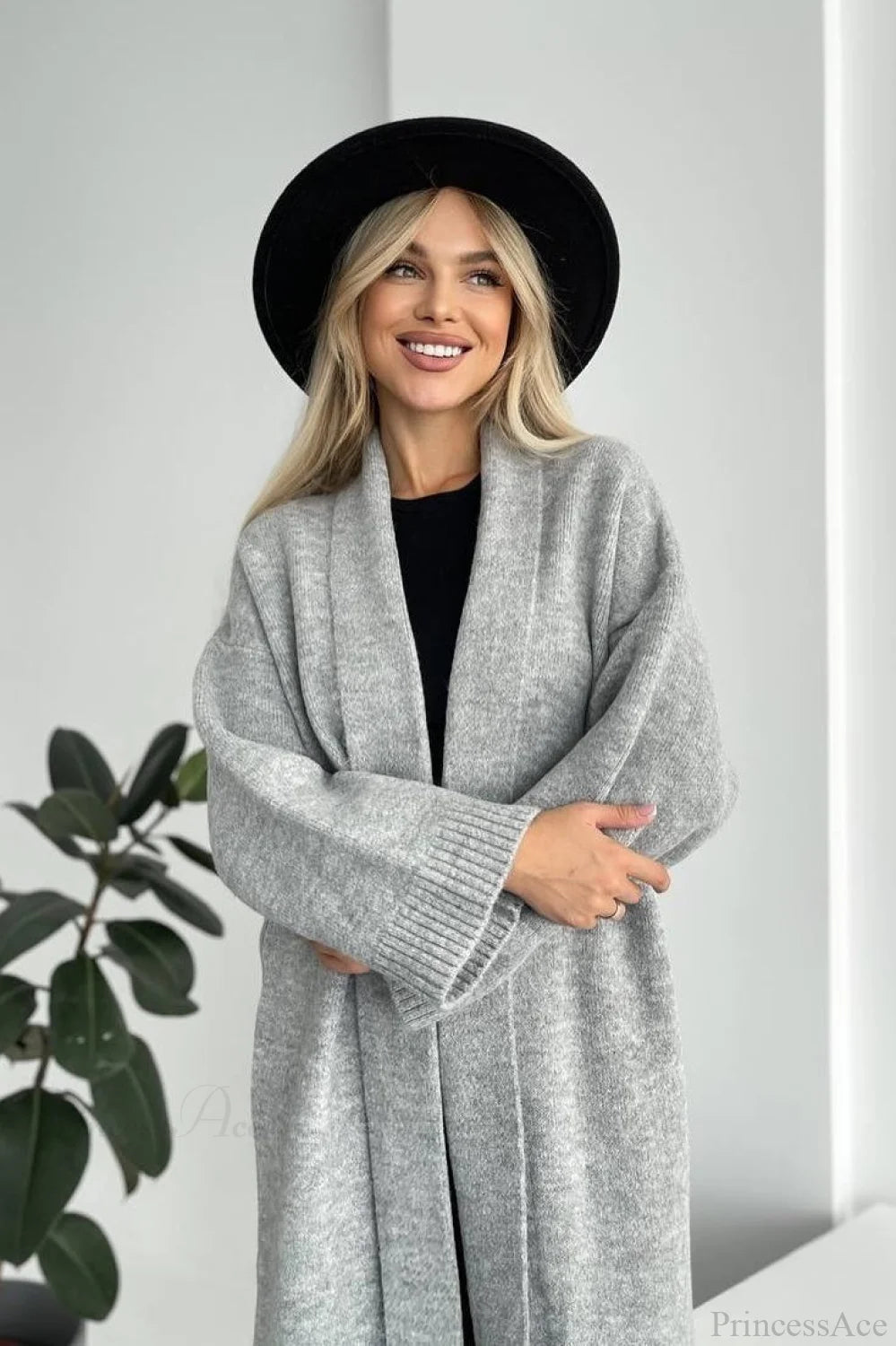 Minimalist Elegant Collarless Cardigan-Inspired Overcoat Light gray / S