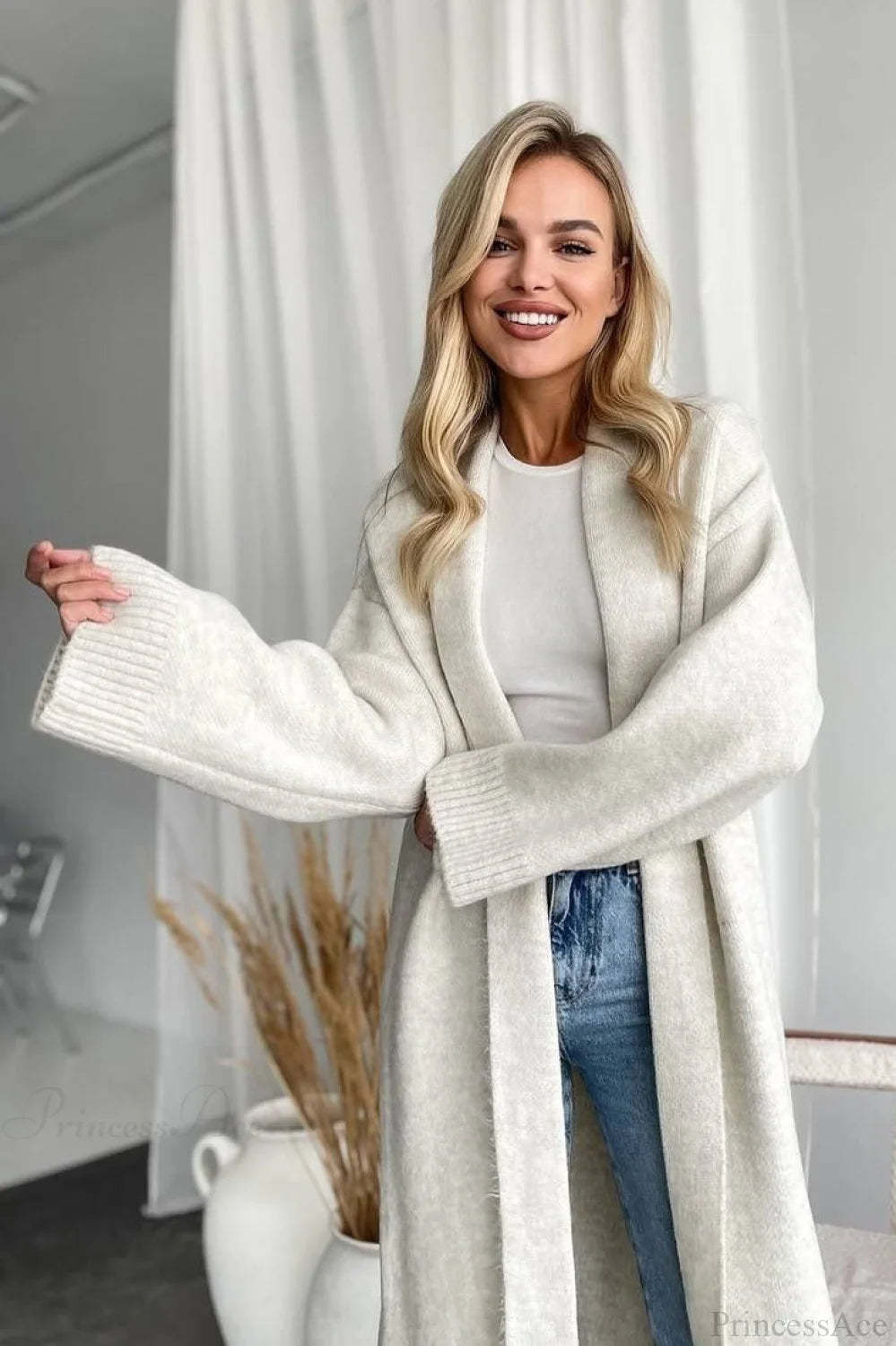 Minimalist Elegant Collarless Cardigan-Inspired Overcoat White / S