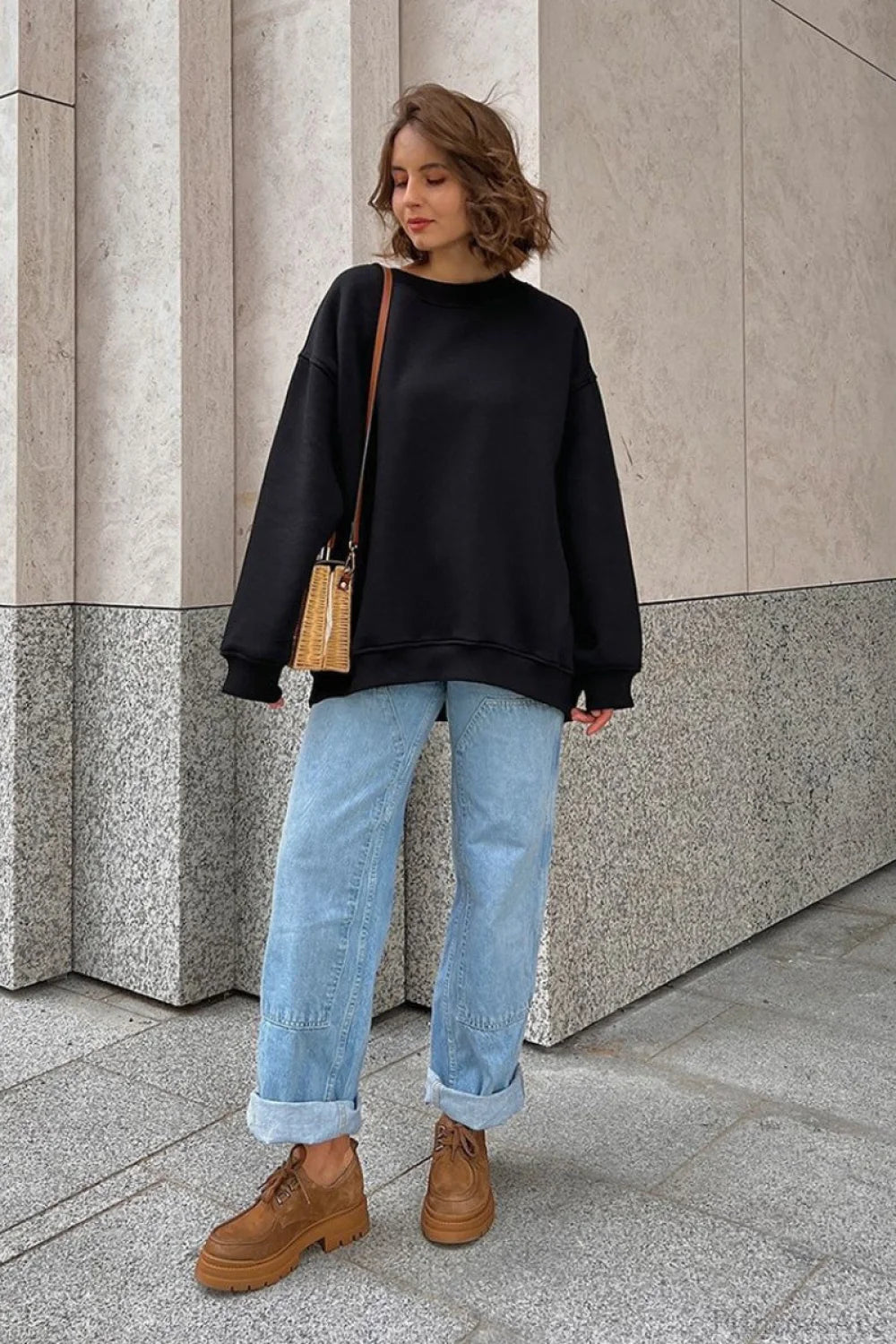 Minimalist Solid Crew Neck Oversize Sweatshirts