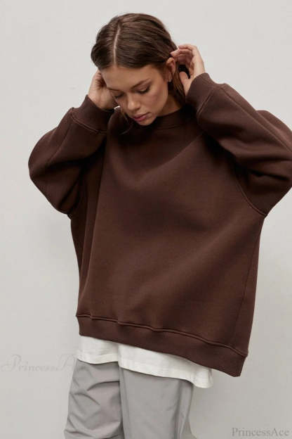 Minimalist Solid Crew Neck Oversize Sweatshirts Brown / S