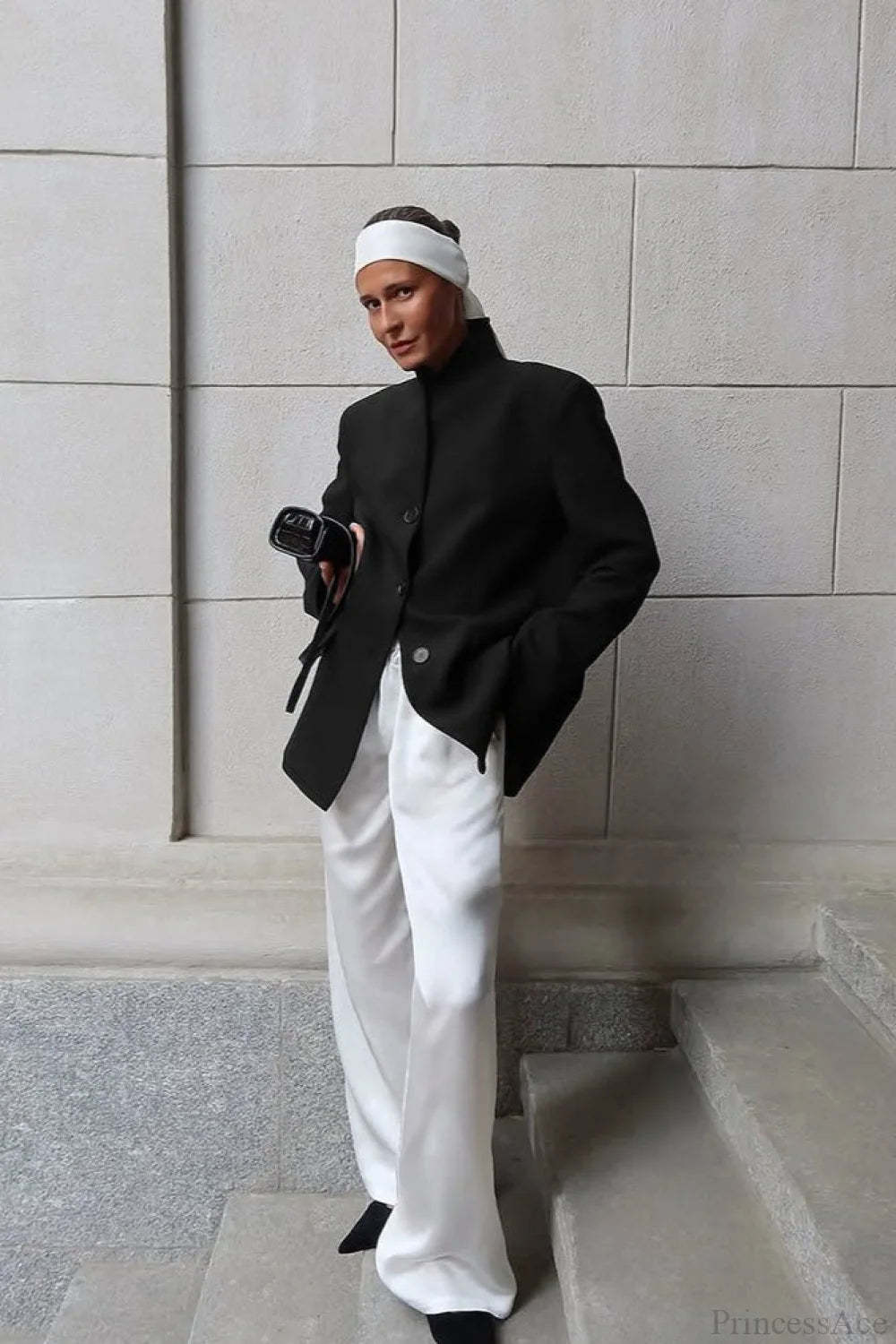 Minimalist White V-Neck Elegant Relaxed Coat