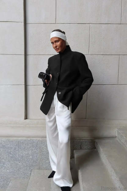 Minimalist White V-Neck Elegant Relaxed Coat