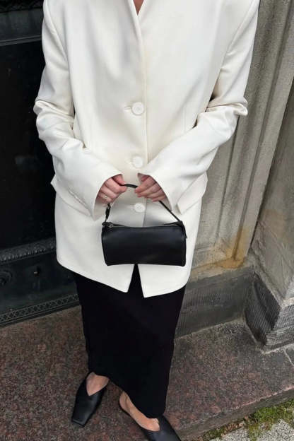 Minimalist White V-Neck Elegant Relaxed Coat