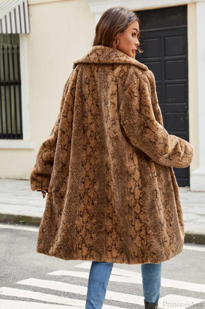Modern Snake Print Thickened Faux Fur Overcoat
