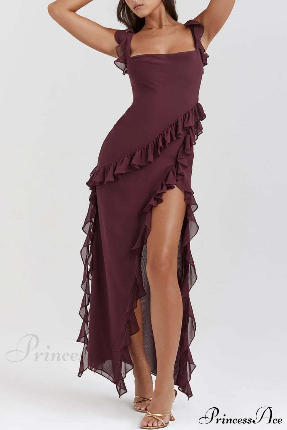 Mulberry Ruffle Stylish Maxi Dress Dresses