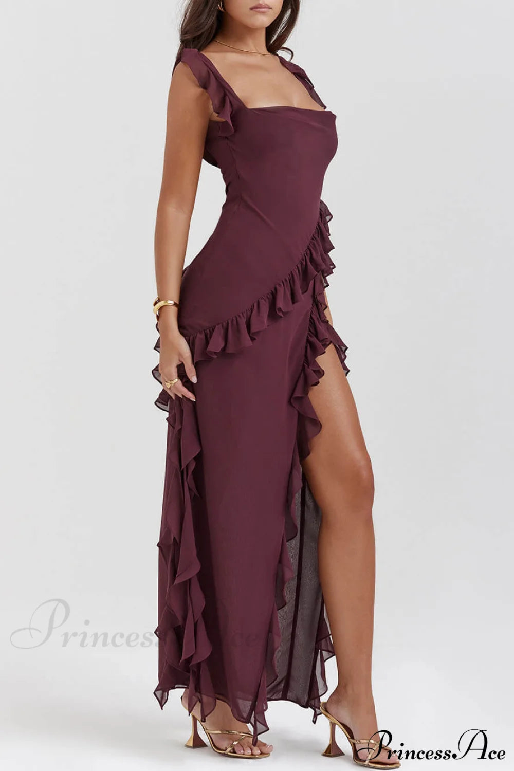 Mulberry Ruffle Stylish Maxi Dress Dresses