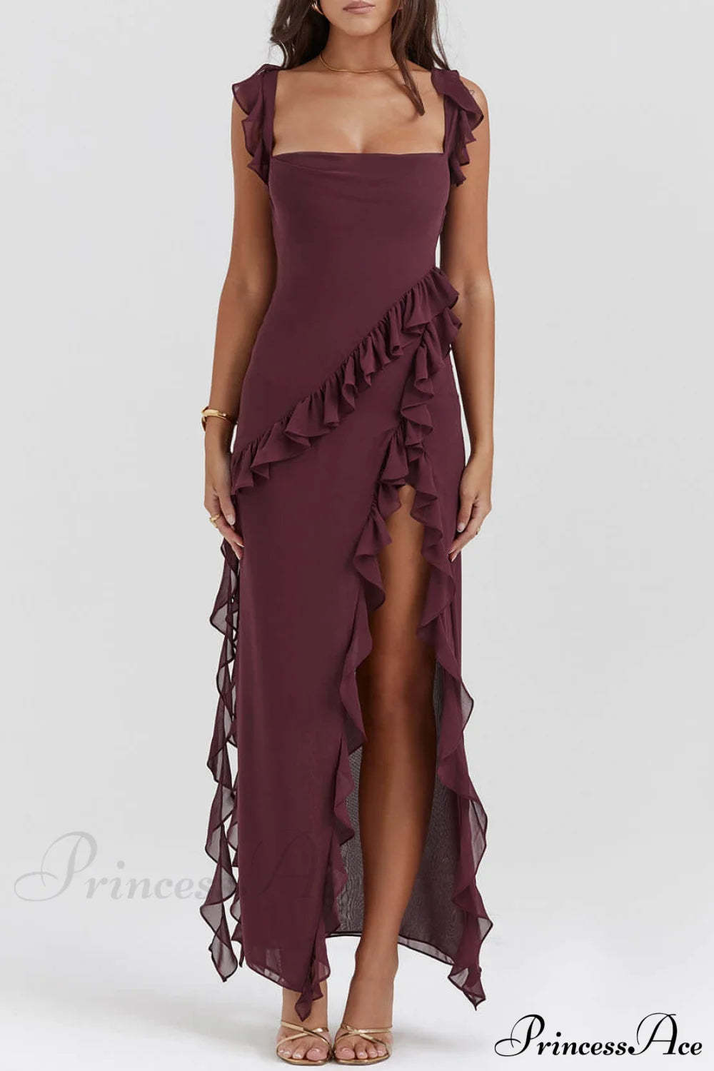 Mulberry Ruffle Stylish Maxi Dress Dresses