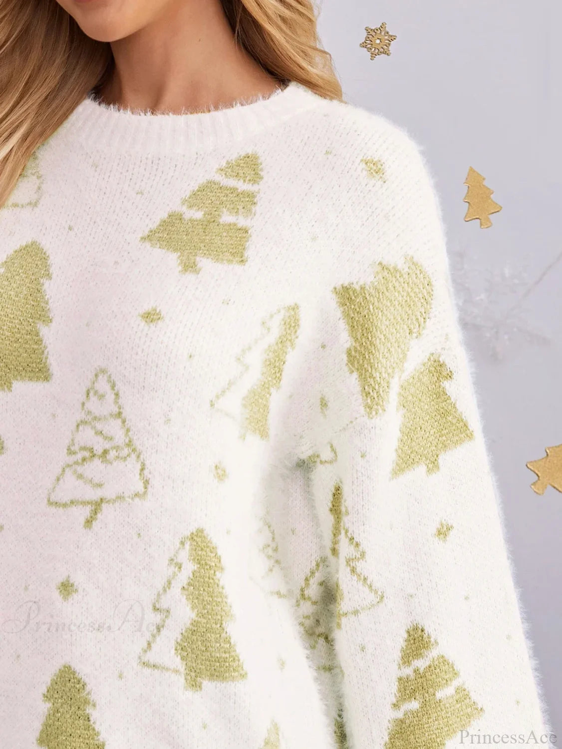 Multi-Color Christmas Tree Design Round Neck Loose Lazy Wind Sweater Sweaters-L