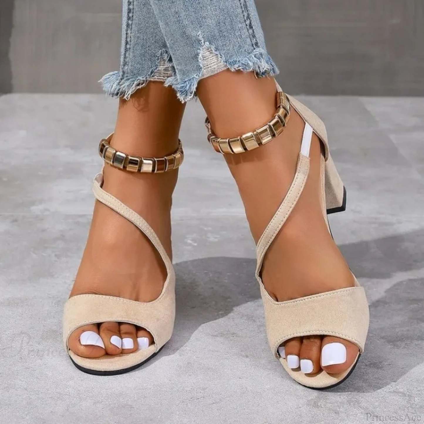 New Pink Platform Stylish Open Toe Comfortable Chunky Dress Summer Low Heel Pump BEIGE / 34