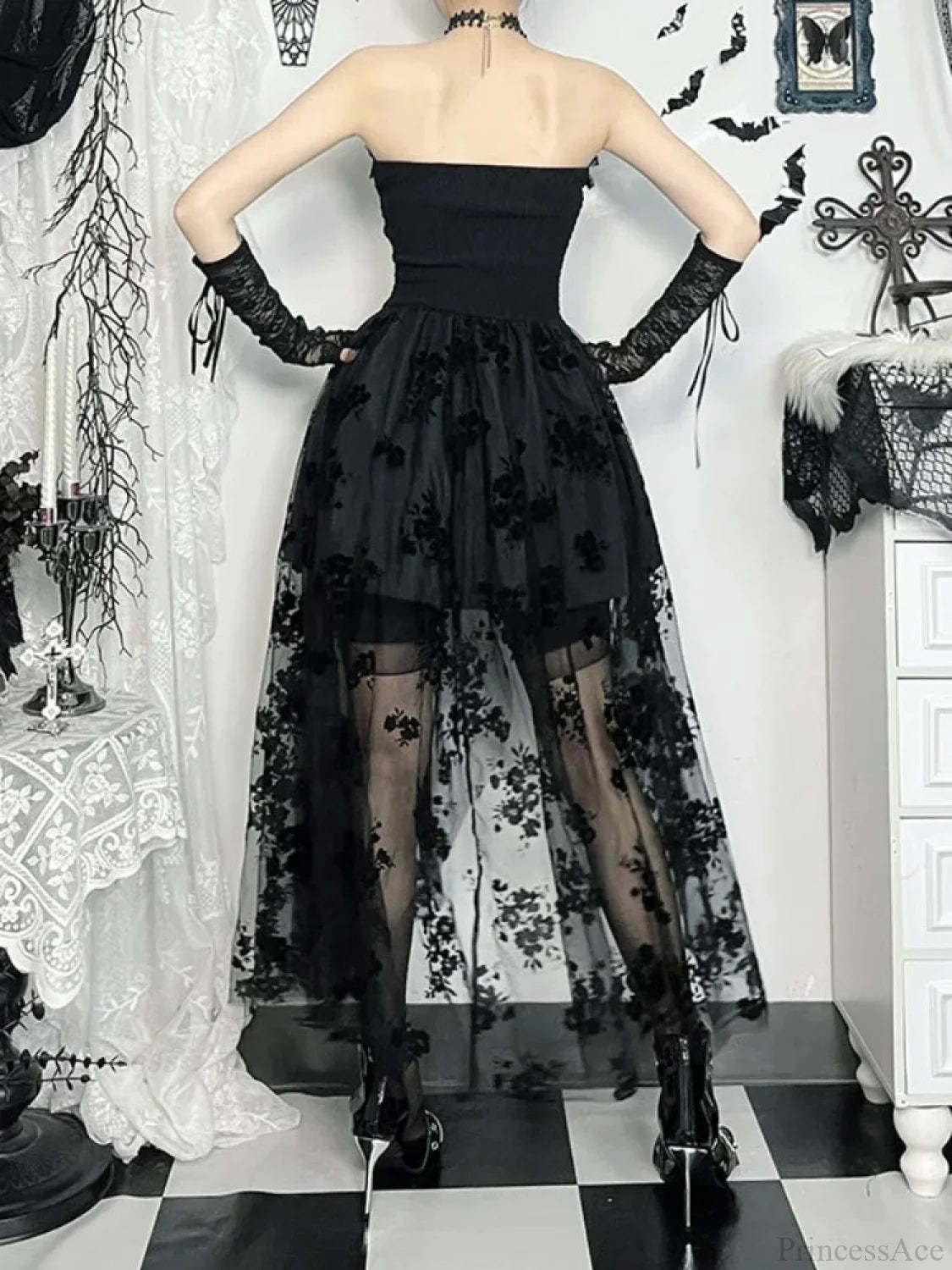 Obscure Blooms Net Bodice Midi Dress