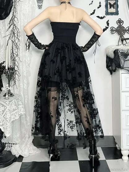 Obscure Blooms Net Bodice Midi Dress