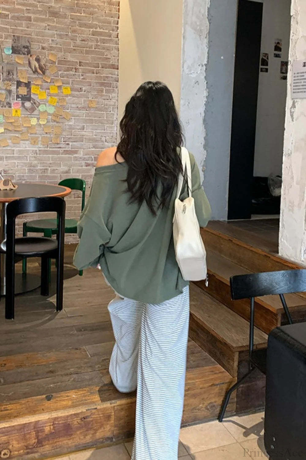 Off-Shoulder Graphic Letter Relaxed Sweatshirt Green / One size