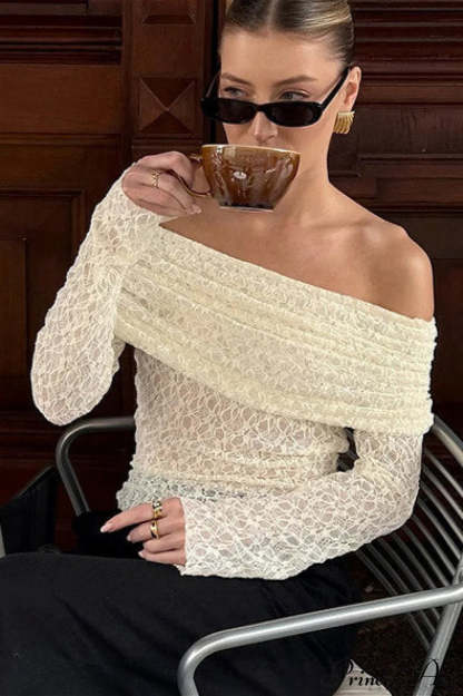 Off Shoulder Jacquard Knit Slim Long Sleeve Tee