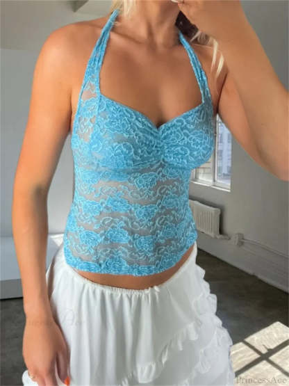 Off Shoulder Lace Embroidery Party Crop Top BLUE / S croptop-250126