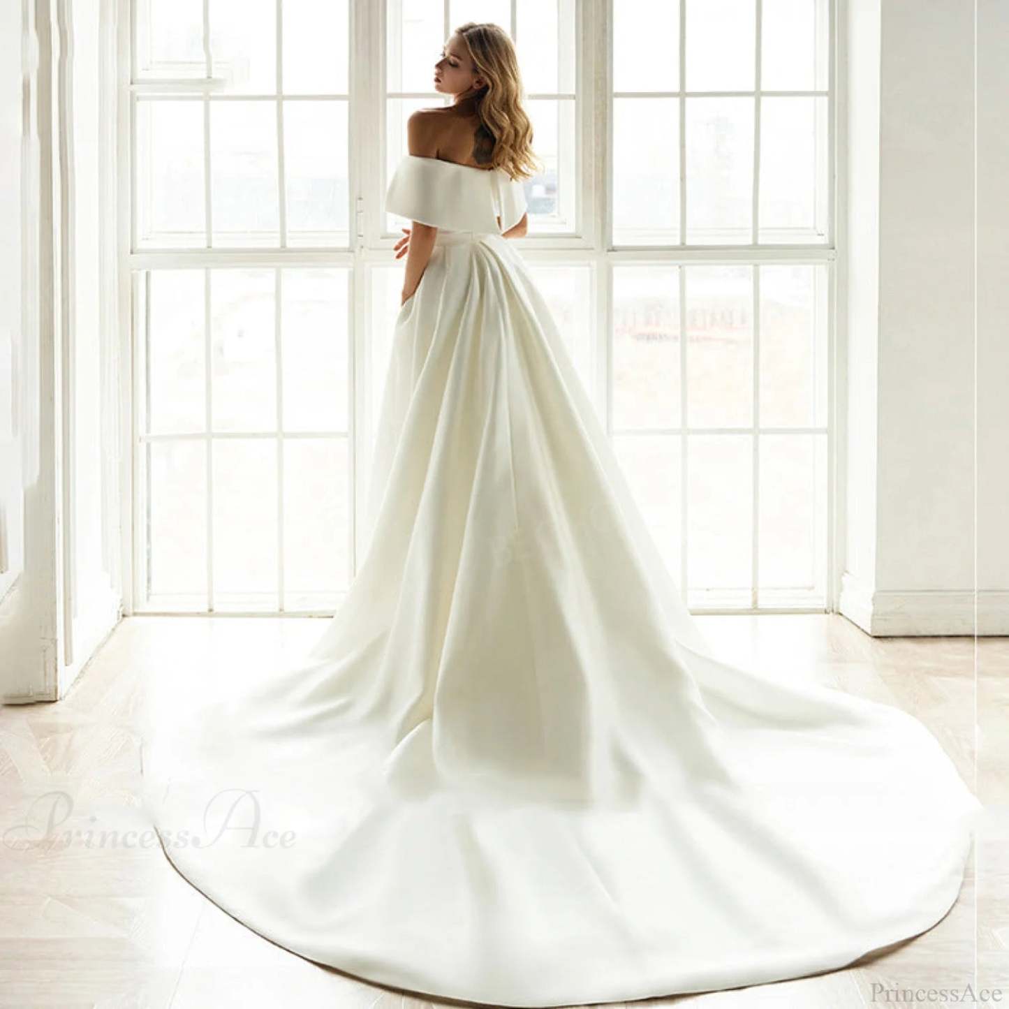 Off-Shoulder Satin Tail Wedding Dress weddingdress-250223