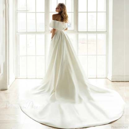 Off-Shoulder Satin Tail Wedding Dress weddingdress-250223