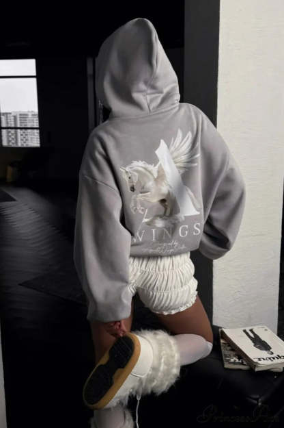 Oversized Slouchy Print Relaxed Hoodie Grey / S