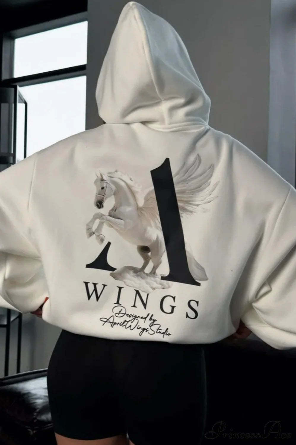 Oversized Slouchy Print Relaxed Hoodie White / S