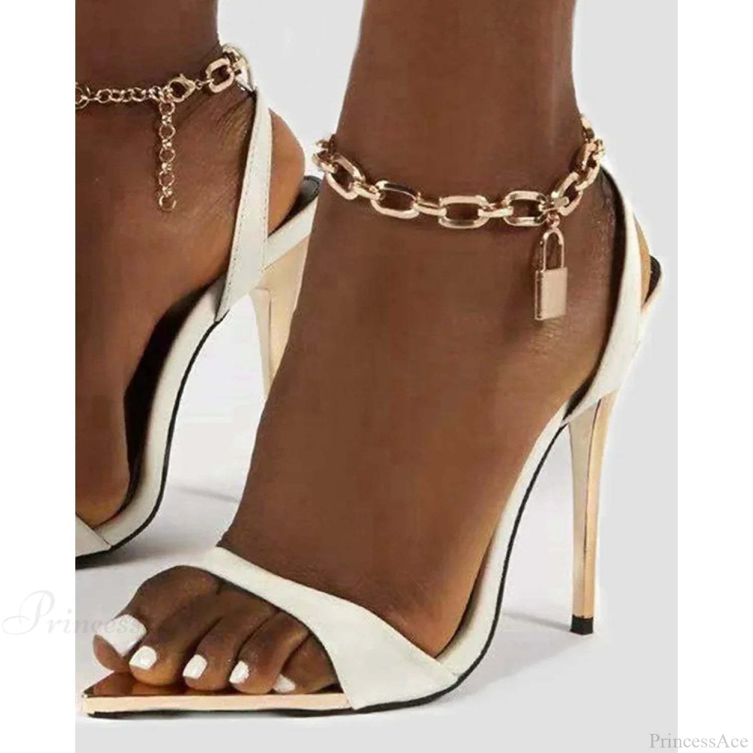 Party Ankle Chain Lock Decor Slingback High Heel Sandals Going Out Pointed Toe Thin Heeled