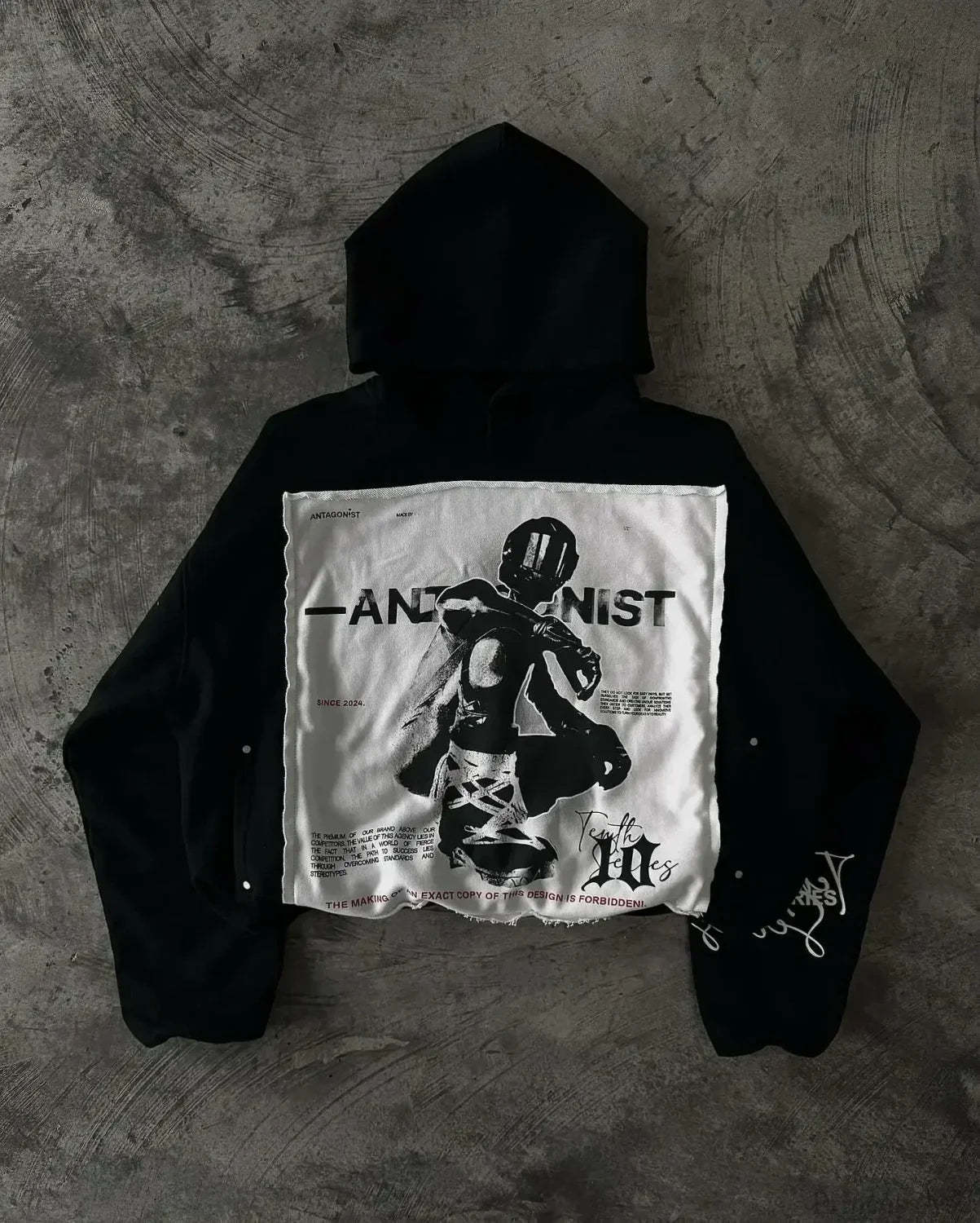Patched Pullover Sweatshirt Hoodie black 3 / S