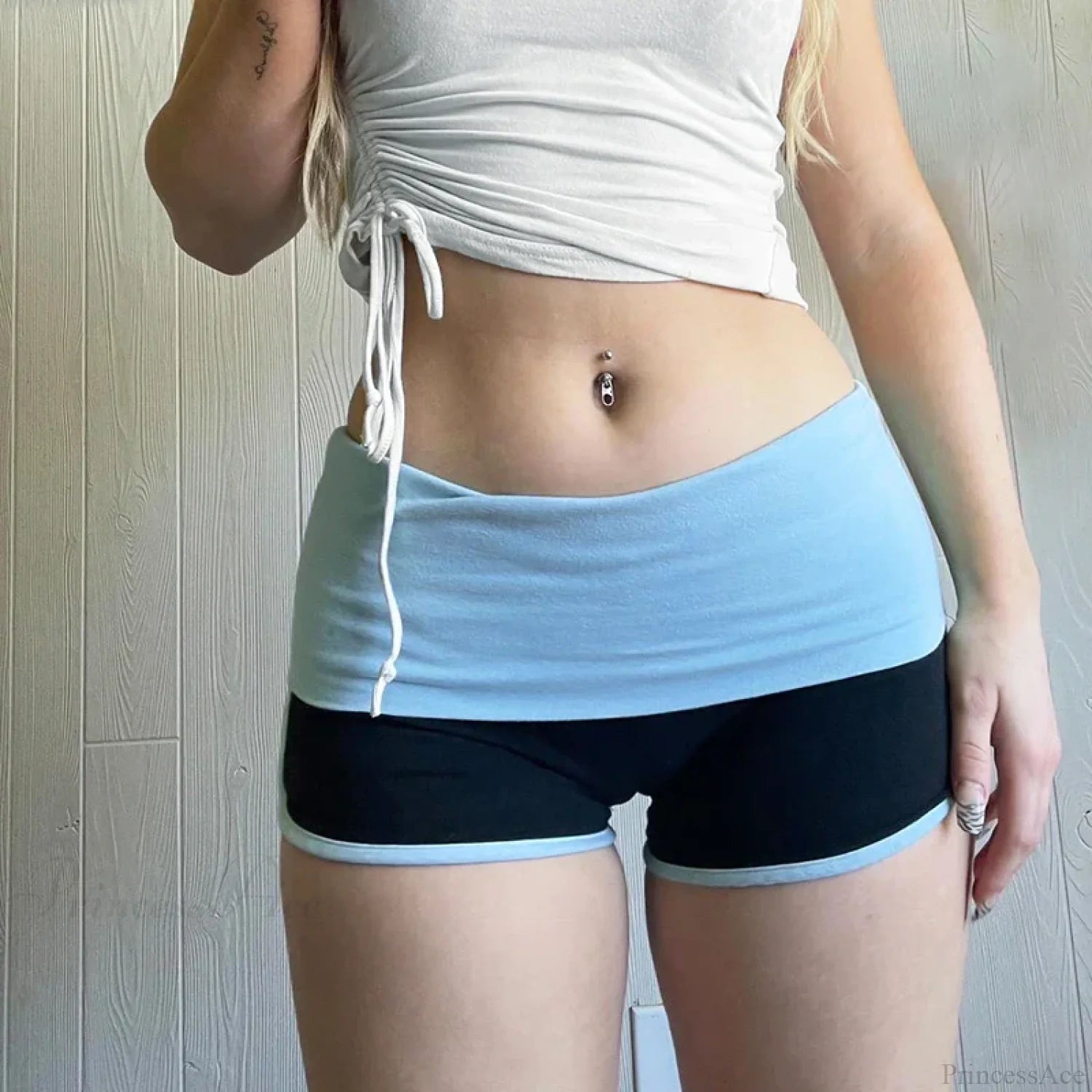 Patchwork Slim Low-Waist Short short-250223