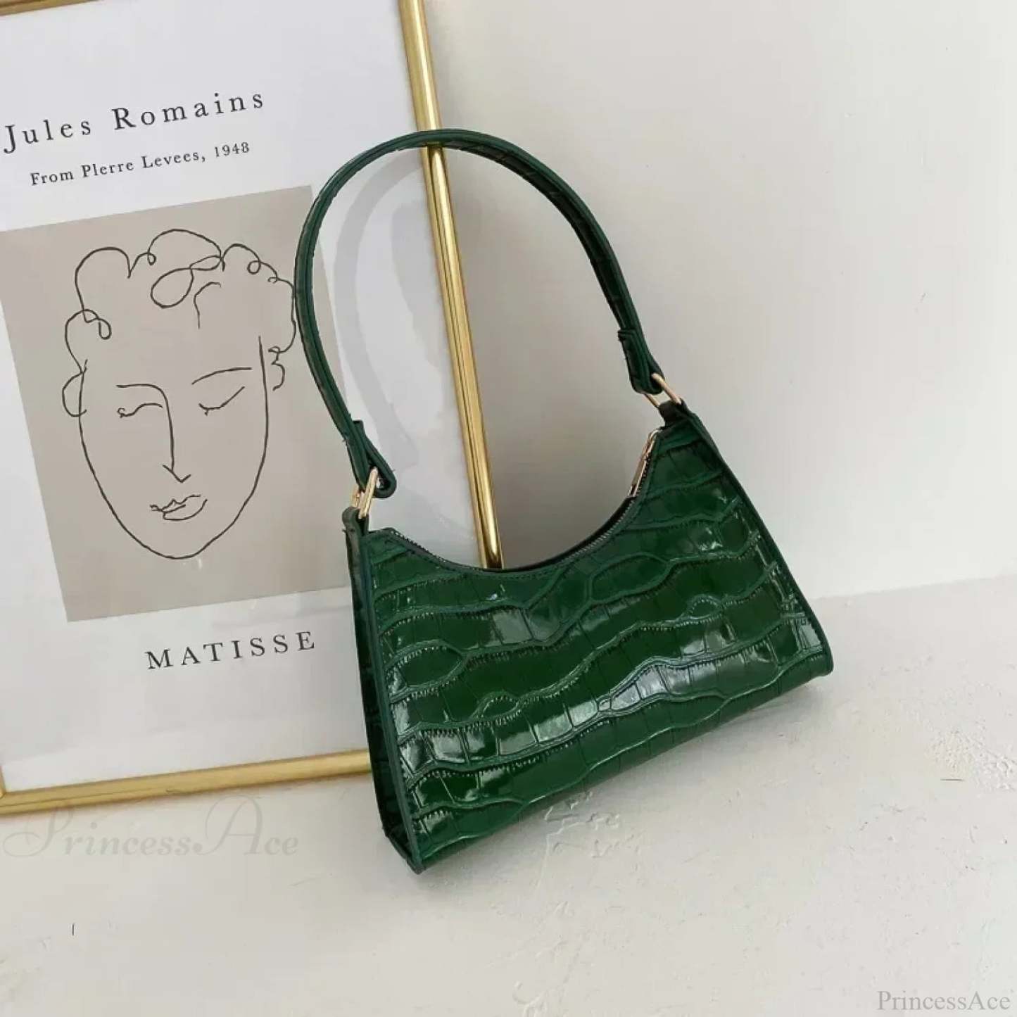 Patent Leather Versatile Fashion Shoulder Bag Green shoulder-250126