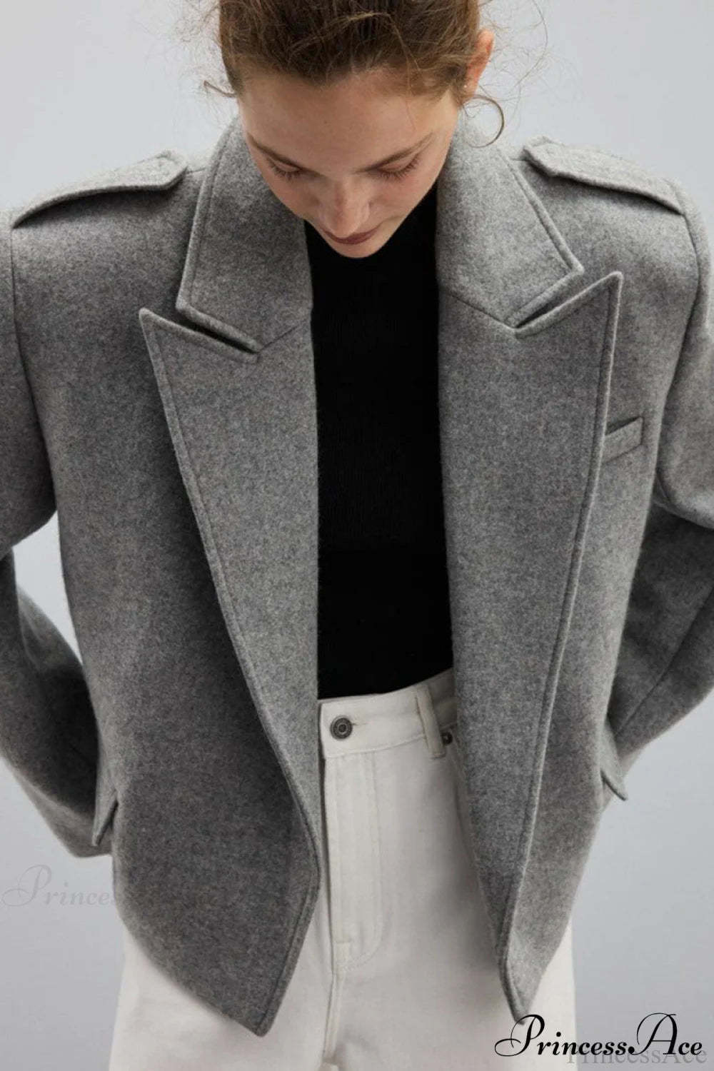 Peak Lapel Blazer Style Wool Loose Coat