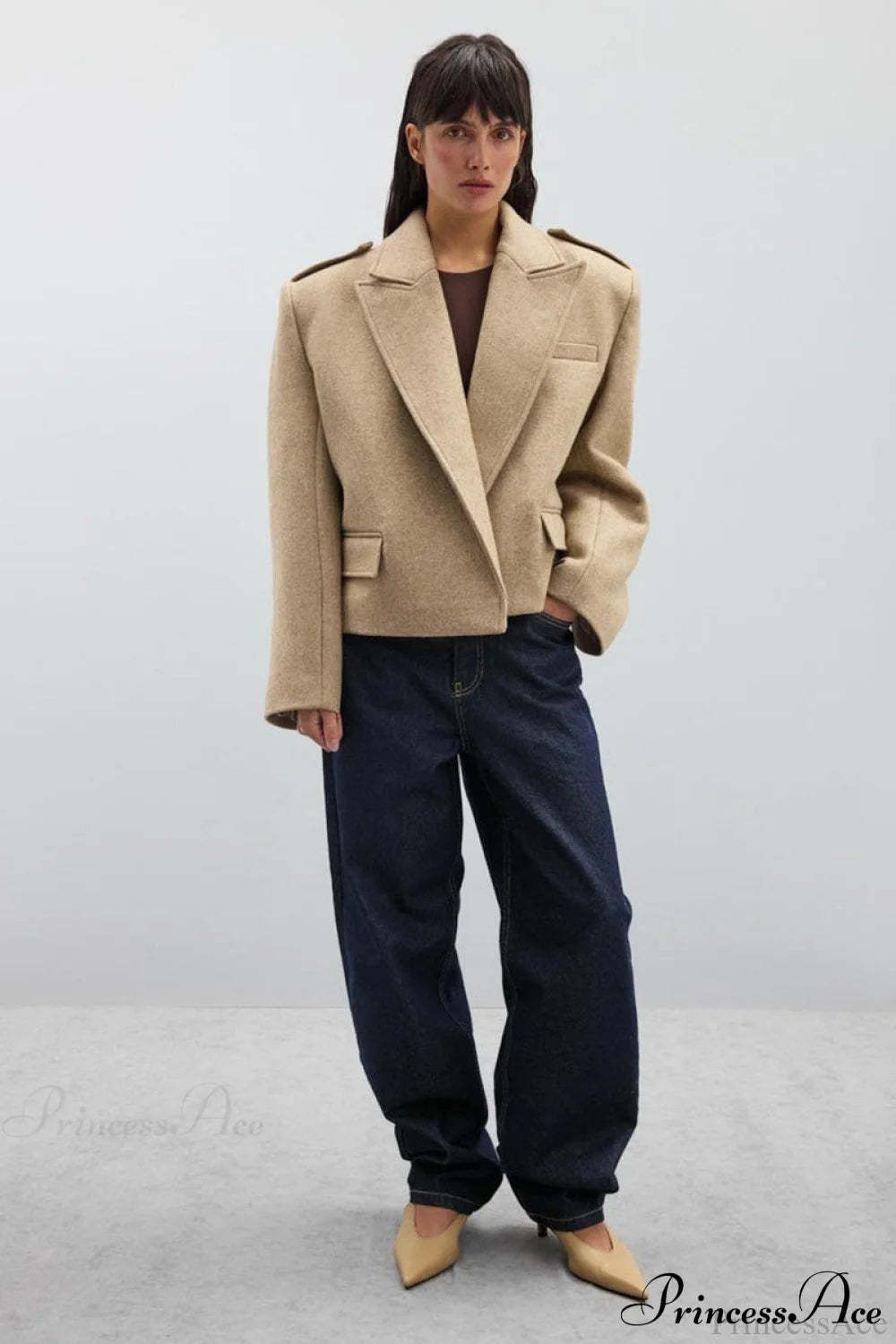 Peak Lapel Blazer Style Wool Loose Coat