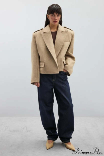 Peak Lapel Blazer Style Wool Loose Coat