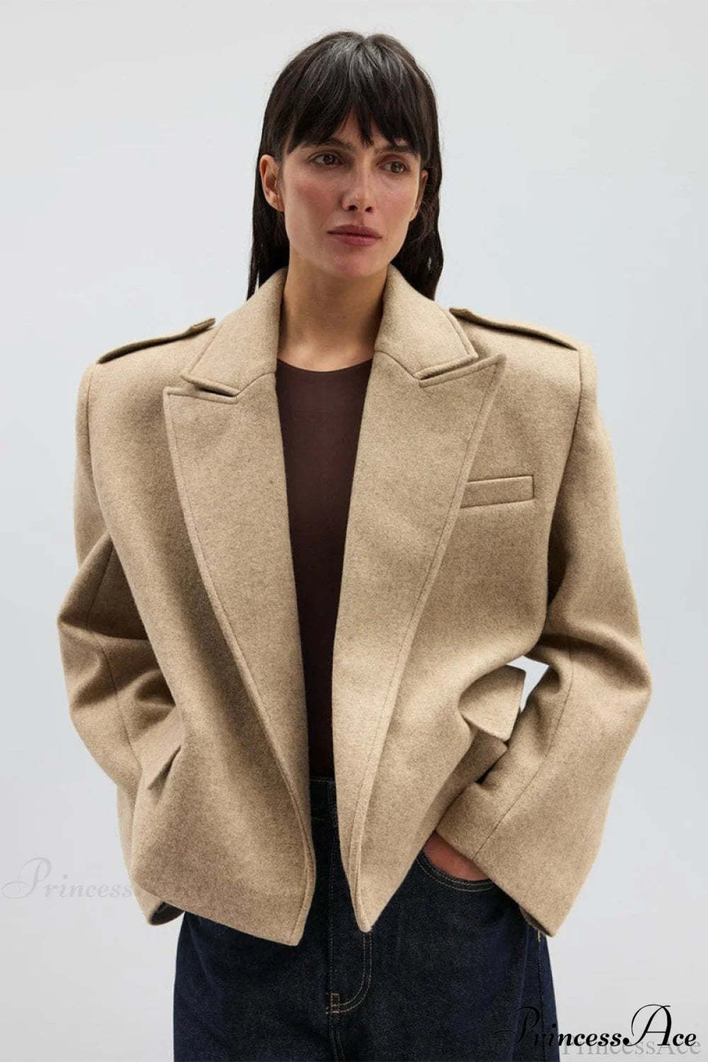 Peak Lapel Blazer Style Wool Loose Coat