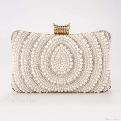 Pearl Diamond Wedding Evening Clutch Wristlet White Drip wristlet-250126