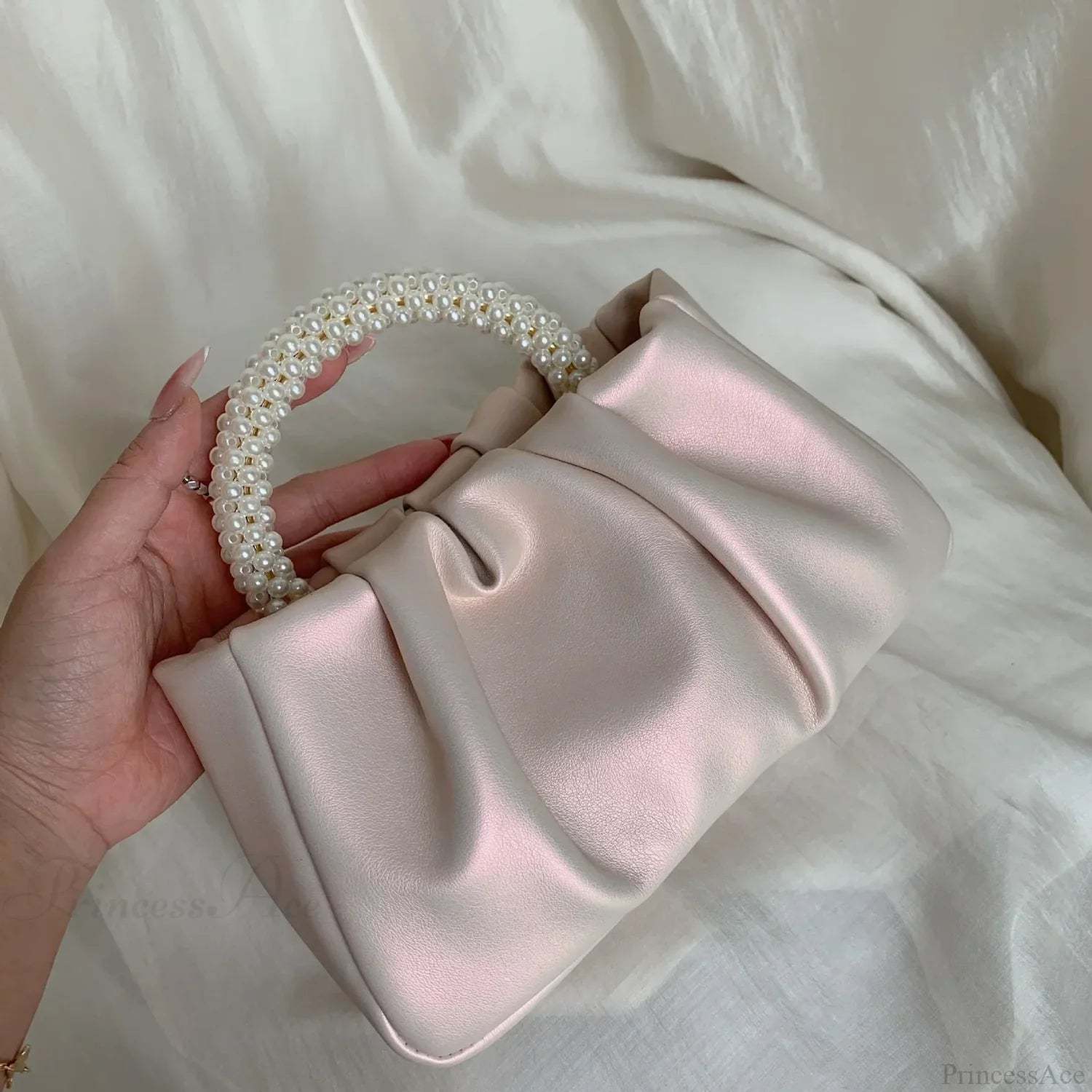 Pearl Handle Dinner Clutch Handbag Pink handbag-250126