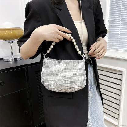 Pearl Rhinestone Delicate Shoulder Bag Party Handbag Silver handbag-250126