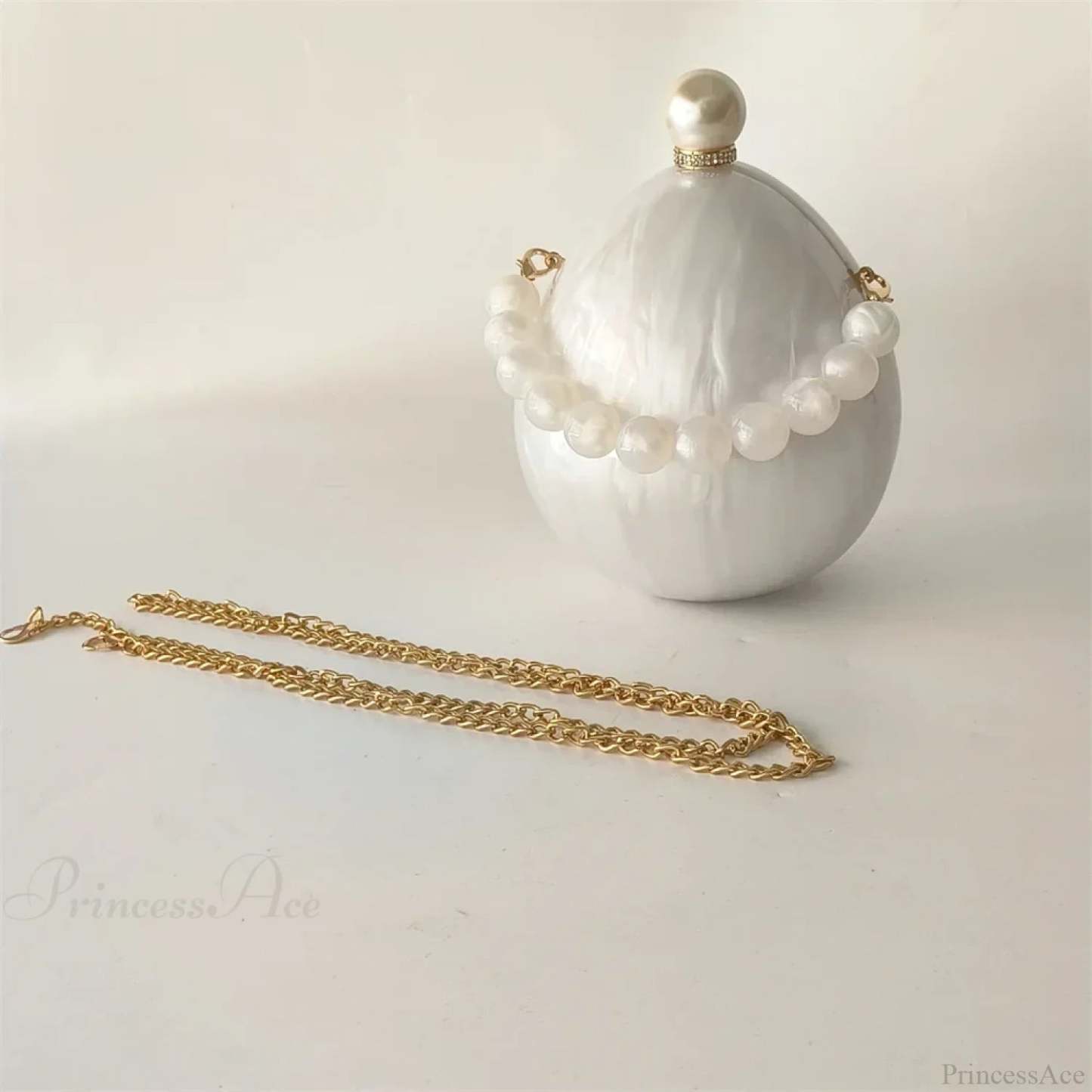 Pearl White Egg Acrylic Box Oval Bridal Messenger Clutch Bag as picture show2 clutchbag-250126