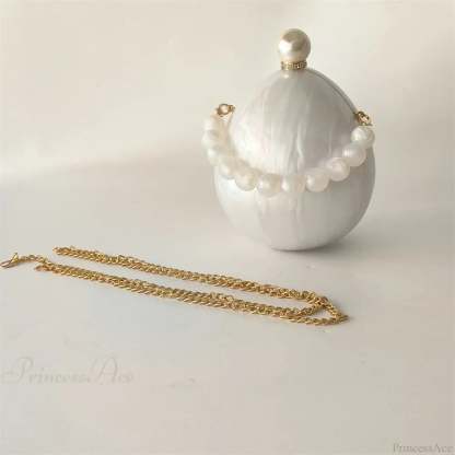 Pearl White Egg Acrylic Box Oval Bridal Messenger Clutch Bag as picture show2 clutchbag-250126