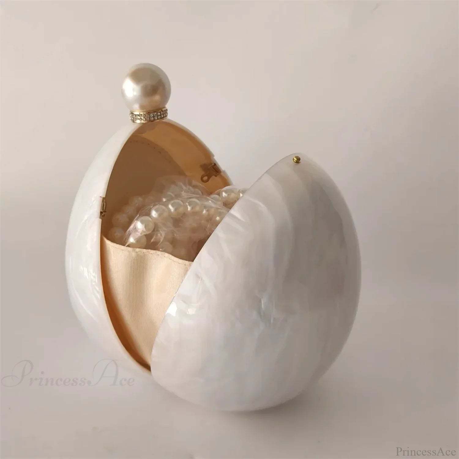 Pearl White Egg Acrylic Box Oval Bridal Messenger Clutch Bag clutchbag-250126