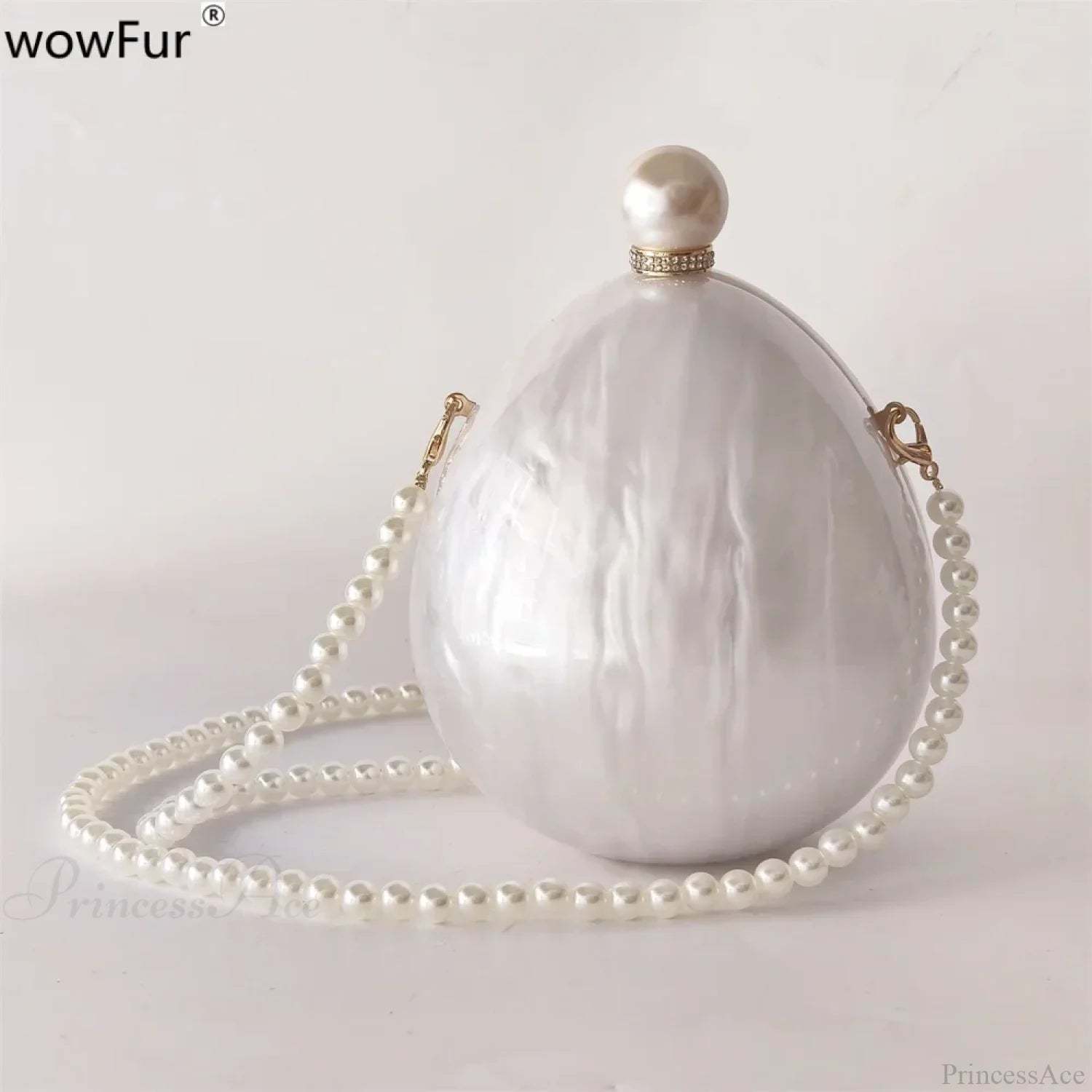 Pearl White Egg Acrylic Box Oval Bridal Messenger Clutch Bag clutchbag-250126