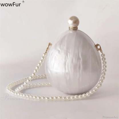 Pearl White Egg Acrylic Box Oval Bridal Messenger Clutch Bag clutchbag-250126