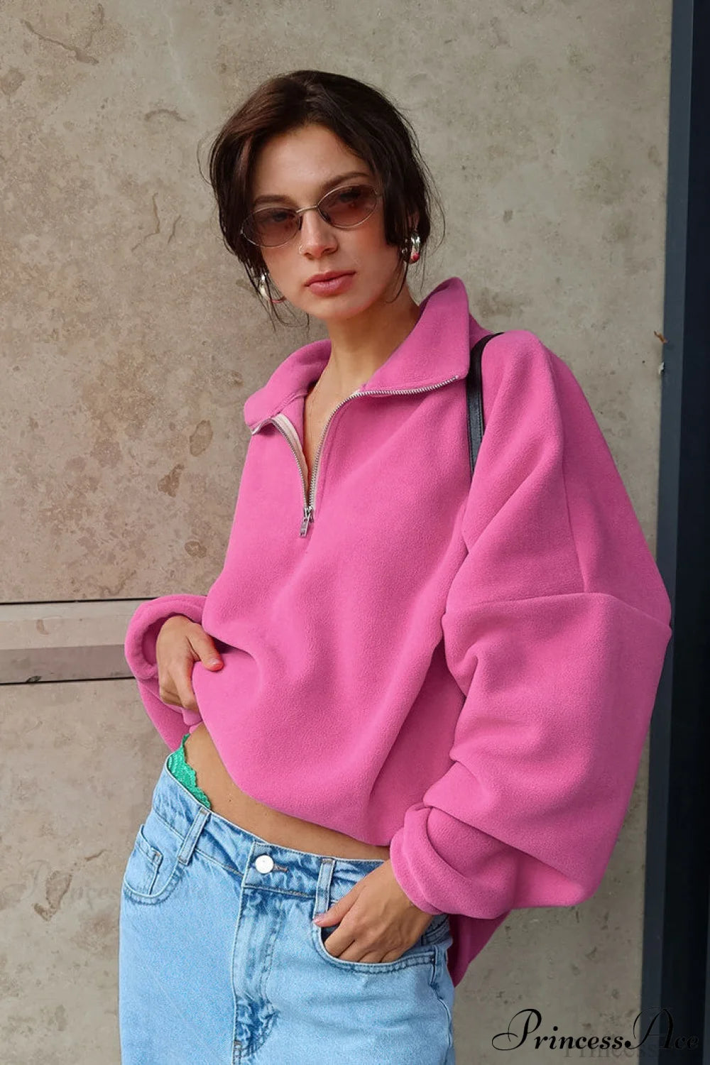 Pink Polar Fleece Loose Thickened Sweatshirt