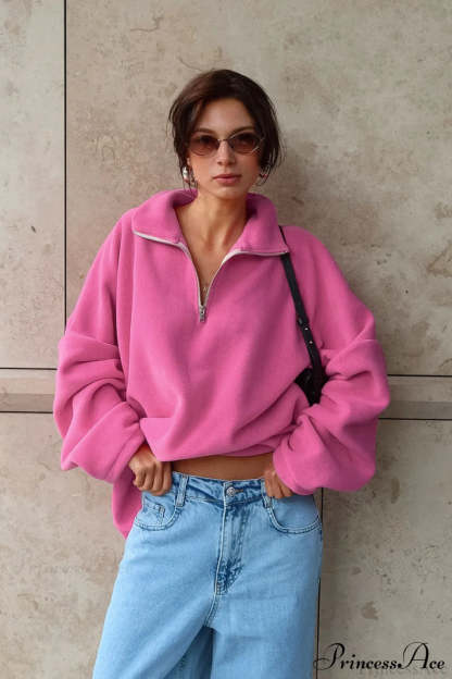 Pink Polar Fleece Loose Thickened Sweatshirt Pink / S