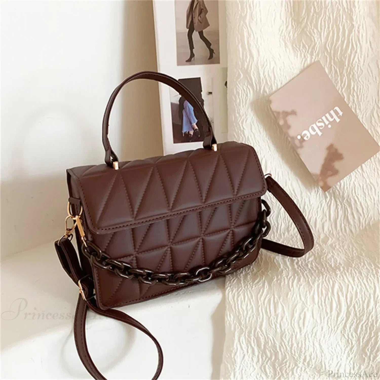Fashion PU Leather Square Crossbody Handbag Coffee handbag-250126