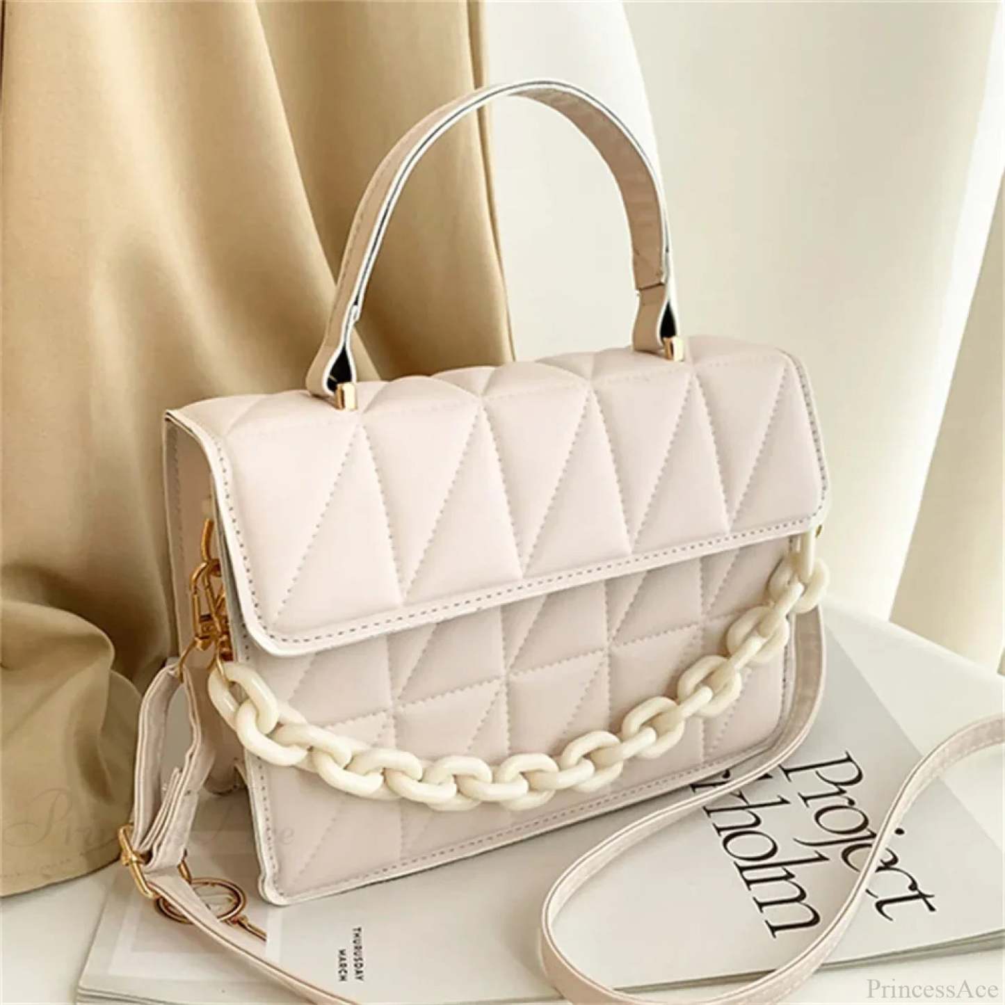 Fashion PU Leather Square Crossbody Handbag White handbag-250126