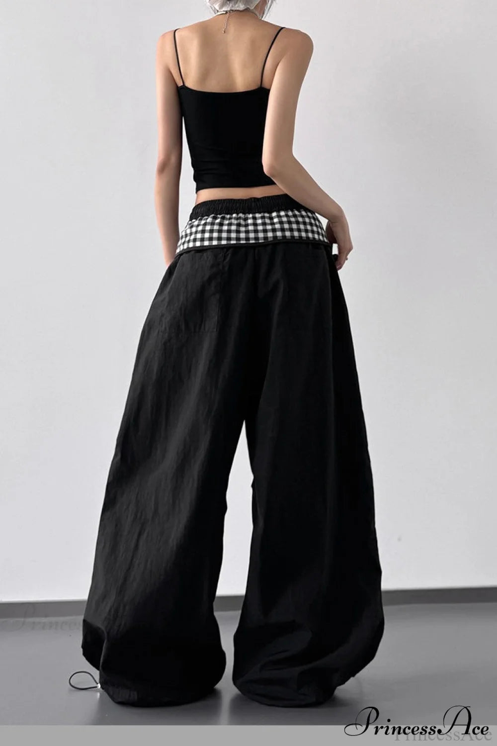 Plaid Pleated Layering Parachute Pants