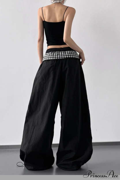 Plaid Pleated Layering Parachute Pants